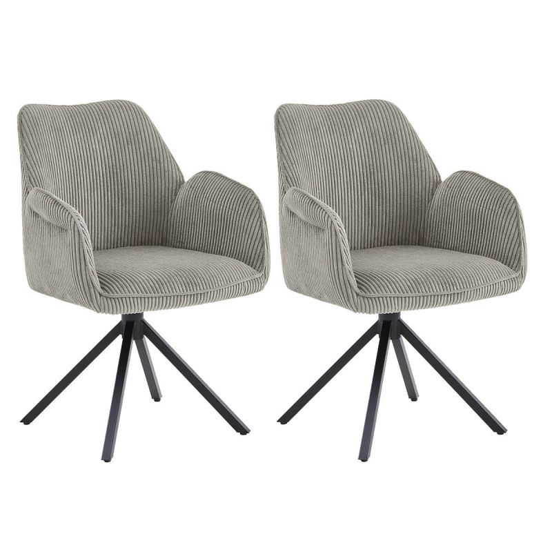 DELIA - Lot de 2 Fauteuil de table Pivotants Tissu Velours Côtelé Beige