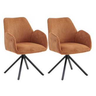 DELIA - Lot de 2 Fauteuil de table Pivotants Tissu Velours Côtelé Terracotta