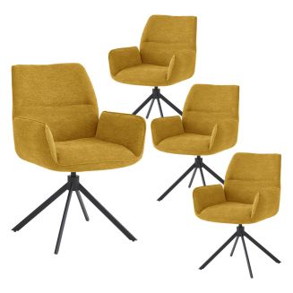 CARLOTTA - Lot de 4 Fauteuils de table Pivotants Tissu Coloris Jaune