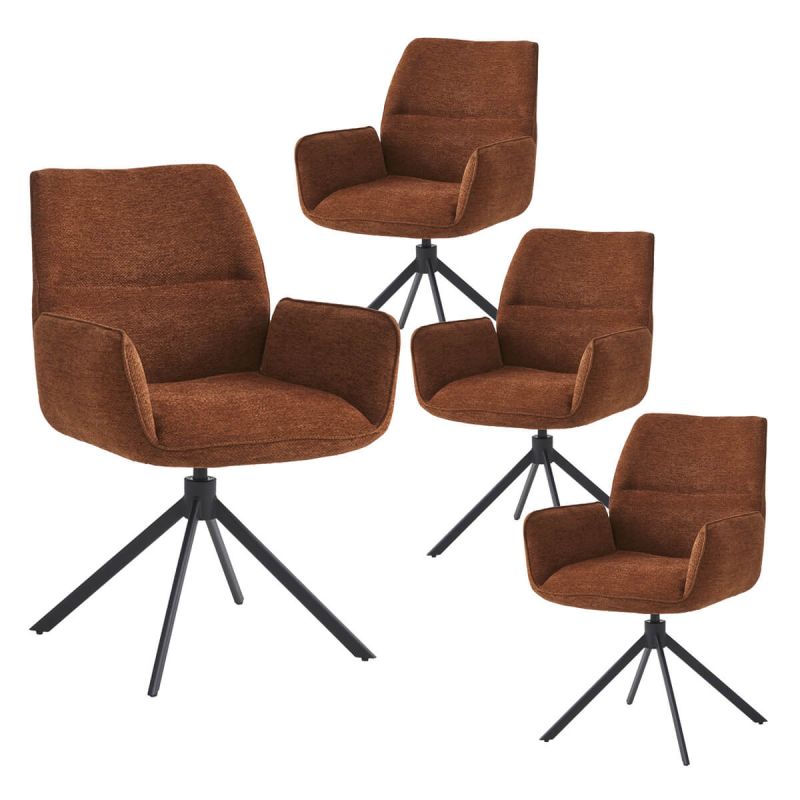 Lot De 4 Chaises De Jardin Saya - Coque Plastique Ajourée Terracotta, Pieds Métal Imitation Bois - Style Scandinave Moderne
