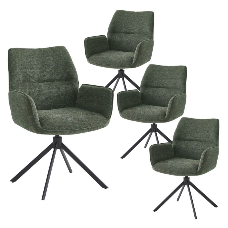 CARLOTTA - Lot de 4 Fauteuils de table Pivotants Tissu Coloris Vert