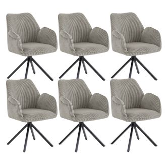 DELIA - Lot de 4 Fauteuils de table Pivotants Tissu Velours Côtelé Beige