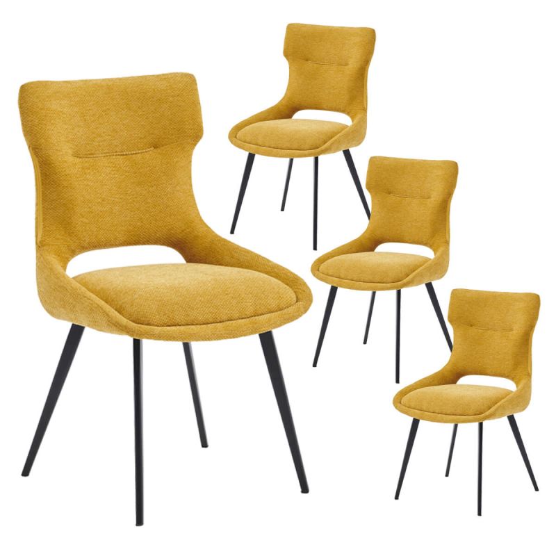 AMANDA - Lot de 4 Chaises Tissu Coloris Jaune