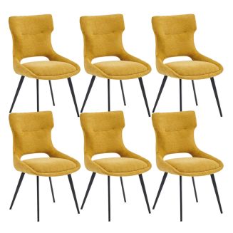 AMANDA - Lot de 6 Chaises Tissu Coloris Jaune