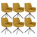 CARLOTTA - Lot de 6 Fauteuils de table Pivotants Tissu Coloris Jaune