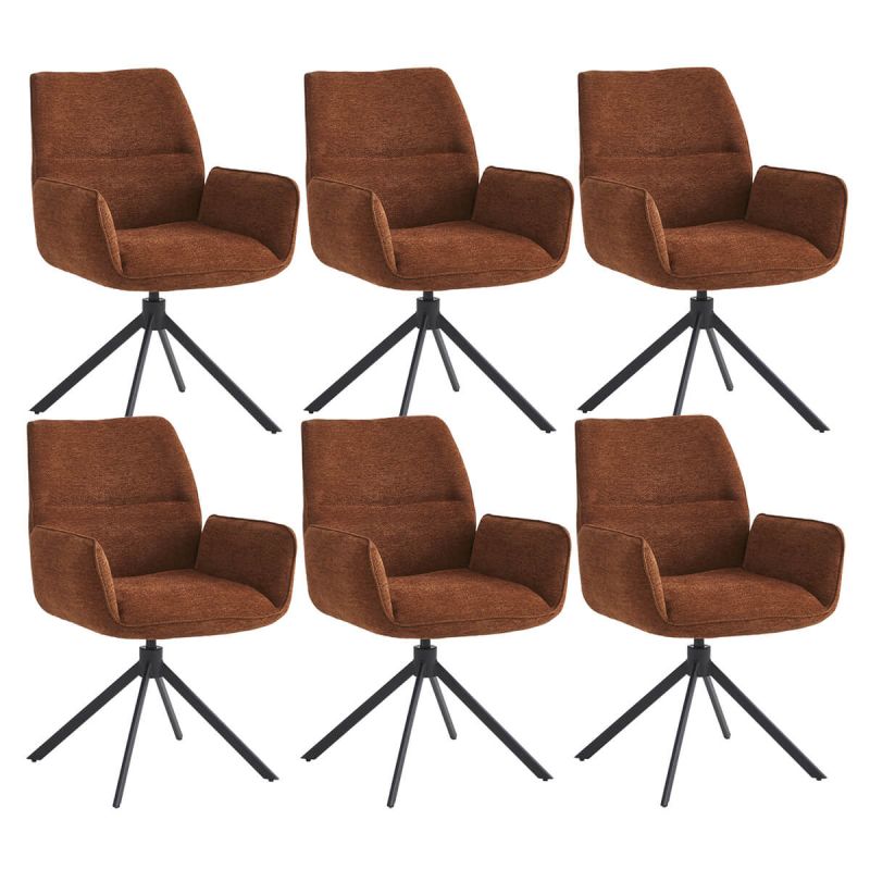 CARLOTTA - Lot de 6 Fauteuils de table Pivotants Tissu Coloris Terracotta