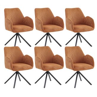 DELIA - Lot de 6 Fauteuils de table Pivotants Tissu Velours Côtelé Terracotta