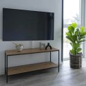 VOLLRAD - Meuble TV Acier Noir et Plateau Aspect Bois