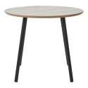 HARRIA - Table basse Ø55cm Plateau Aspect Travertin Pieds Métal Noir