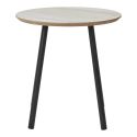 HARRIA - Table basse Ø40cm Plateau Aspect Travertin Pieds Métal Noir