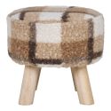 STOOL - Tabouret Bas Tissu Bouclé Imprimé Ecossais Pieds en Pin Naturel