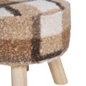 STOOL - Tabouret Bas Tissu Bouclé Imprimé Ecossais Pieds en Pin Naturel