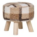 STOOL - Tabouret Bas Tissu Bouclé Imprimé Ecossais Pieds en Pin Naturel