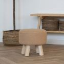 STOOL - Tabouret Bas Tissu Bouclé Beige Pieds en Pin Naturel