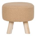 STOOL - Tabouret Bas Tissu Bouclé Beige Pieds en Pin Naturel