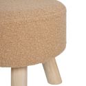 STOOL - Tabouret Bas Tissu Bouclé Beige Pieds en Pin Naturel