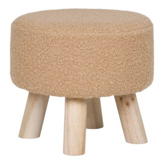 STOOL - Tabouret Bas Tissu Bouclé Beige Pieds en Pin Naturel