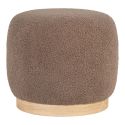 ZURVAN - Pouf en Tissu Bouclé Marron Socle Bois MDF