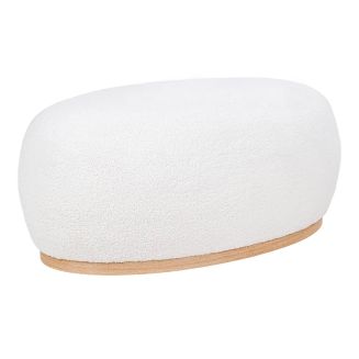 ROVIK - Pouf Ovale en Tissu Bouclé Blanc Socle en MDF