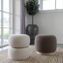 SNOVIK - Pouf Rond en Tissu Bouclé Blanc Ceinturé en MDF