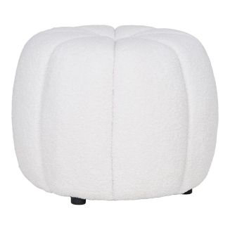 PUMBA - Pouf Rond en Tissu Bouclé Blanc Pieds MDF