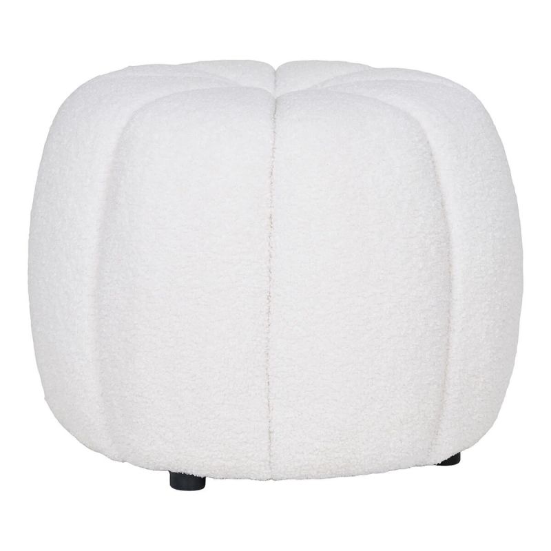 PUMBA - Pouf Rond en Tissu Bouclé Blanc Pieds MDF