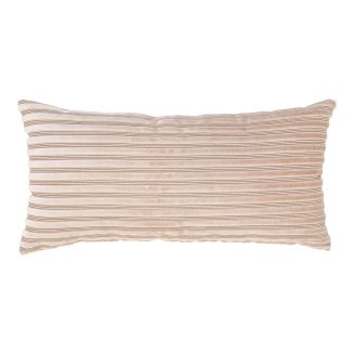 MILLA - Coussin Déco 60x30 cm Recto Rayé Velours Beige et Verso Noir