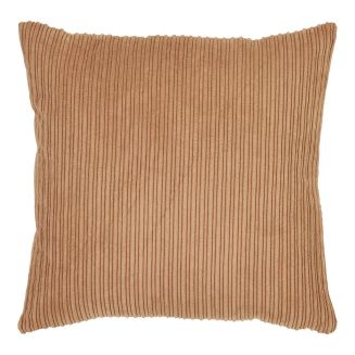 AUREL - Coussin Déco Carré Rayé Velours Marron Clair