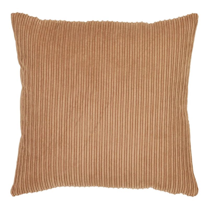 AUREL - Coussin Déco Carré Rayé Velours Marron Clair