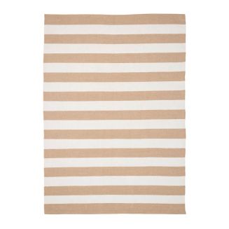 RUDY - Tapis 140x200cm PET Recyclé Rayé Beige et Blanc