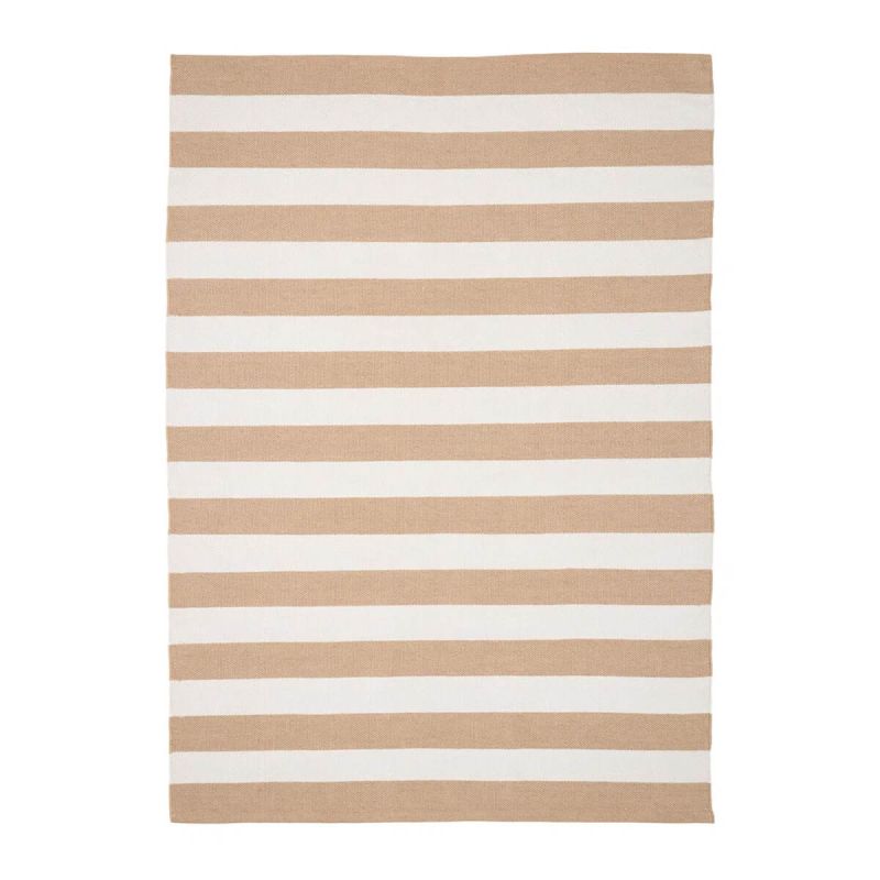 RUDY - Tapis 140x200cm PET Recyclé Rayé Beige et Blanc