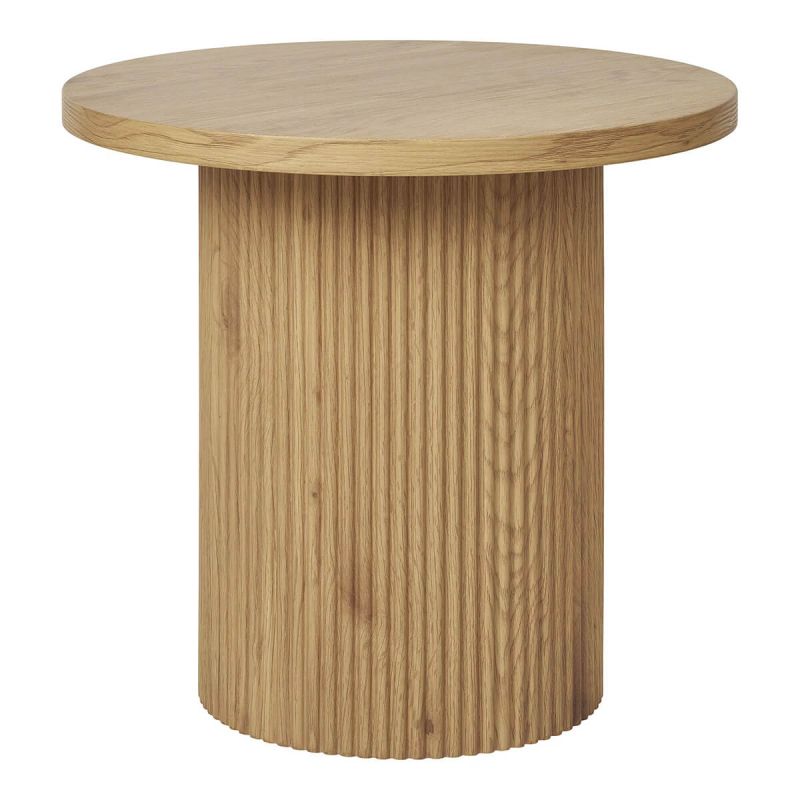 ANKARA - Table d'appoint Ronde Pied Central Relief MDF Effet bois naturel