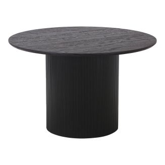 ANKARA - Table repas Ronde 120cm Pieds Relief MDF Effet bois foncé