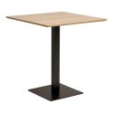 BISTRO - Table Carrée Plateau Mélaminé Effet Bois Pied Central Métal Noir