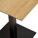 BISTRO - Table Carrée Plateau Mélaminé Effet Bois Pied Central Métal Noir