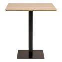 BISTRO - Table Carrée Plateau Mélaminé Effet Bois Pied Central Métal Noir