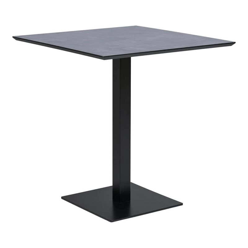 BISTRO - Table Carrée Plateau Mélaminé Noir Pied Central Métal Noir