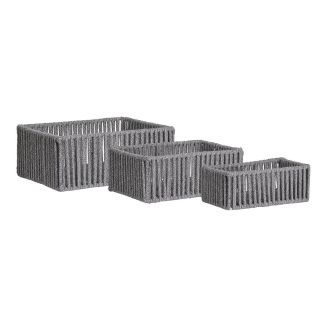 ALINE - Lot de 3 Panières Rectangulaires en Métal et Coton Gris