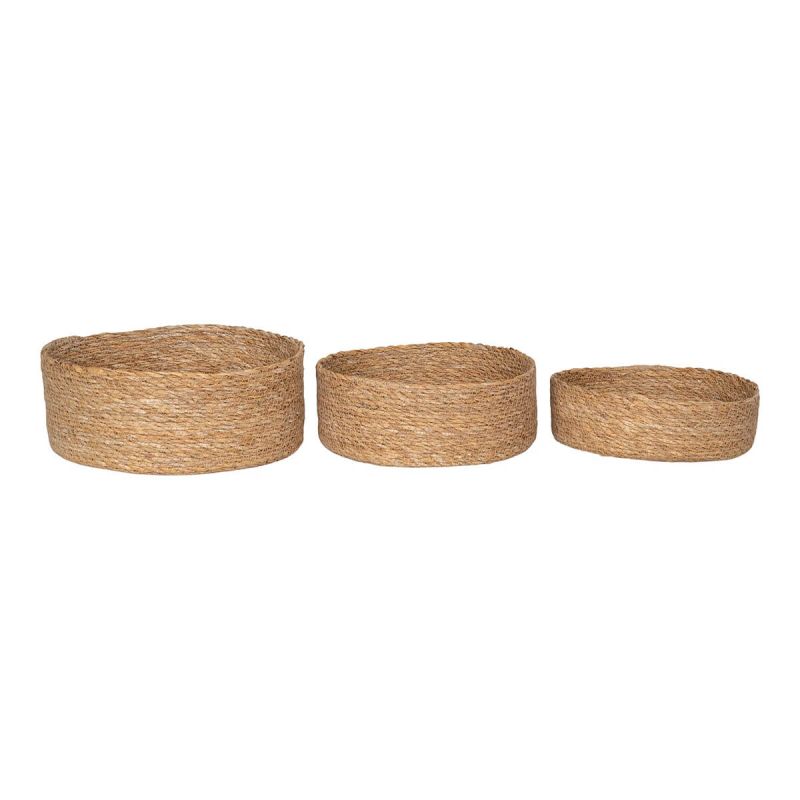 AMELINE - Lot de 3 Panières Rondes en Fibre Naturelle