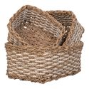 NOELIE - Lot de 3 Paniers Tressé en Fibres Naturelles Marron et Blanc