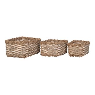 NOELIE - Lot de 3 Paniers Tressé en Fibres Naturelles Marron et Blanc