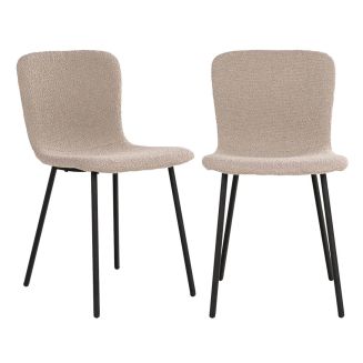 LASLO - Lot de 2 Chaises Tissu Bouclé Beige Pieds Métal Noir