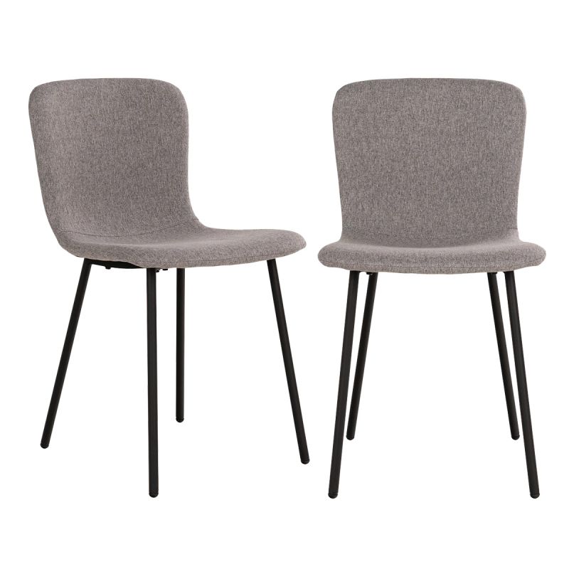 LASLO - Lot de 2 Chaises Tissu Gris Pieds Métal Noir