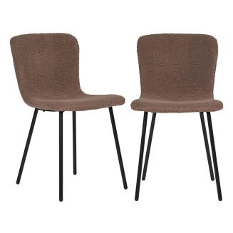 LASLO - Lot de 2 Chaises Tissu Bouclé Marron Pieds Métal Noir