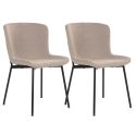 LESLI - Lot de 2 Chaises Tissu Bouclé Beige Pieds Métal Noir