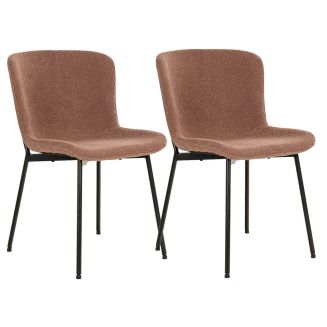 LESLI - Lot de 2 Chaises Tissu Bouclé Cuivre Pieds Métal Noir