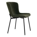 LESLI - Lot de 2 Chaises Tissu Bouclé Vert foncé Pieds Métal Noir