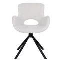 HERMOS - Lot de 2 Fauteuils de Table Tissu Bouclé Blanc Pied Pivotant Métal Noir