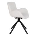 HERMOS - Lot de 2 Fauteuils de Table Tissu Bouclé Blanc Pied Pivotant Métal Noir