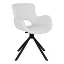 HERMOS - Lot de 2 Fauteuils de Table Tissu Bouclé Blanc Pied Pivotant Métal Noir